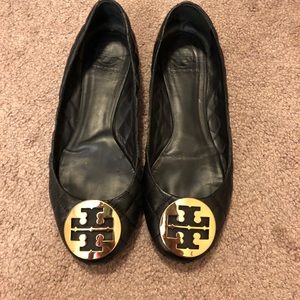 Quilted gold plate Tory Burch flats